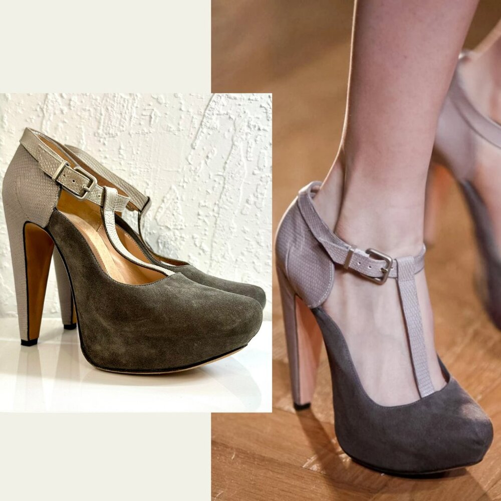 Roland Mouret runway 2012 gray platform heels 39.5 snakeskin and suede leather